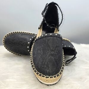 Jennifer Lopez Black Snakeskin Studed Espadrilles Size 7.5